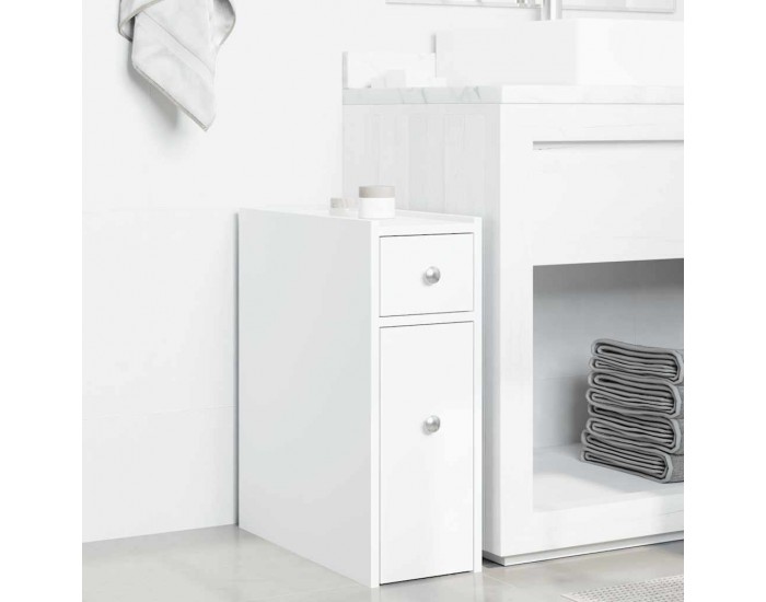 Sonata H Тесен скрин за баня с колелца, бял, инженерно дърво