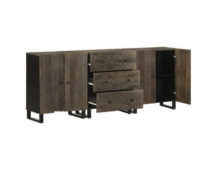 Sonata H 3 броя бюфети черен 60x33x75 cm Масивна дървесина Манго