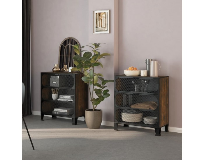 Sonata H Шкафове за съхранение 2 бр рустик кафяво 72x36x82 см метал/МДФ