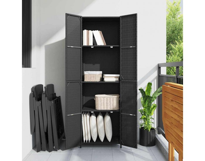 Sonata H Градински шкаф за съхранение, черен, 59x40x180 см, полиратан