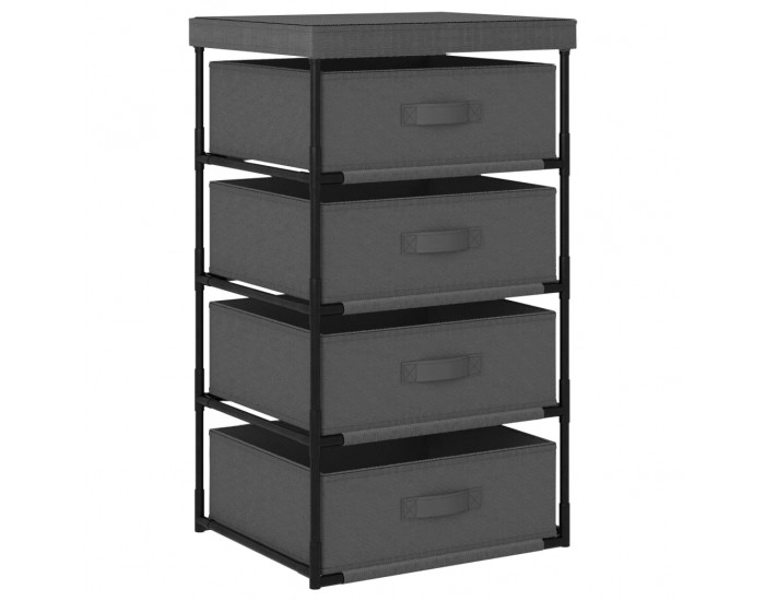 Sonata H Етажерка за съхранение с 4 текстилни кошове, стомана, сива