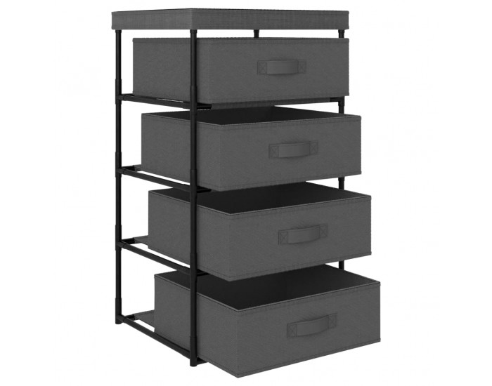 Sonata H Етажерка за съхранение с 4 текстилни кошове, стомана, сива