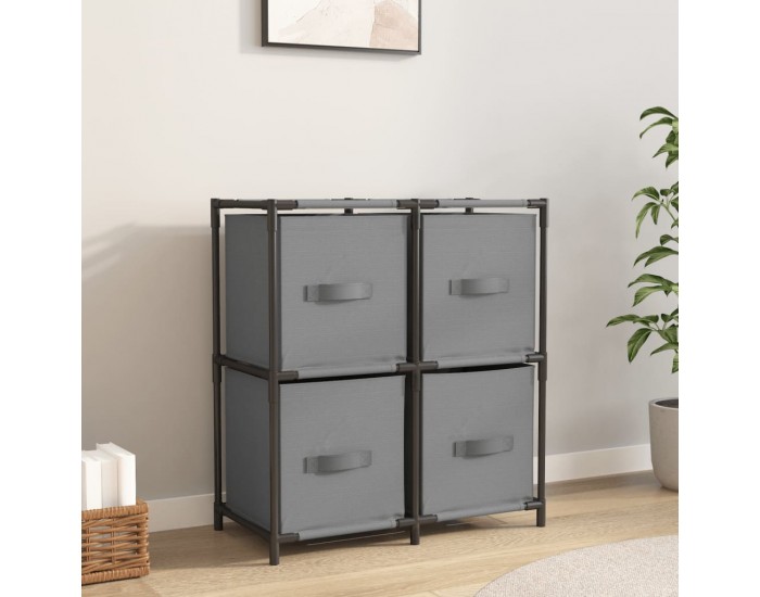 Sonata H Шкаф за съхранение 4 текстилни кошници сив 63x30x71 см стомана
