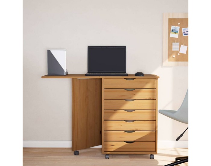 Sonata H Шкаф с колелца и бюро MOSS, меденокафяв, бор масив