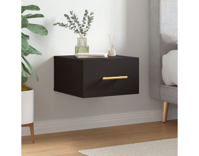 Sonata H Нощно шкафче за стенен монтаж, черно, 35x35x20 см