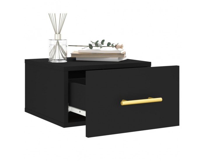 Sonata H Нощно шкафче за стенен монтаж, черно, 35x35x20 см