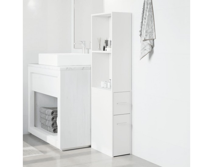 Sonata H Тесен скрин за баня с колелца, бял, инженерно дърво