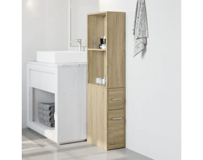 Sonata H Тесен скрин за баня с колелца, дъб сонома, инженерно дърво