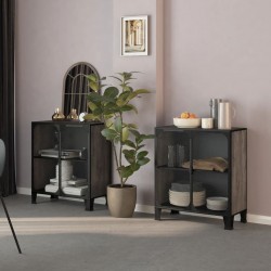 Sonata H Шкафове за съхранение, 2 бр, сиви, 72x36x82 см, метал и МДФ - Гардероби