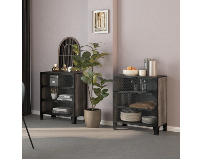 Sonata H Шкафове за съхранение, 2 бр, сиви, 72x36x82 см, метал и МДФ