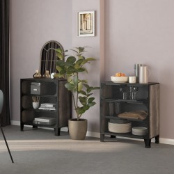 Sonata H Шкафове за съхранение, 2 бр, сиви, 72x36x82 см, метал и МДФ - Гардероби