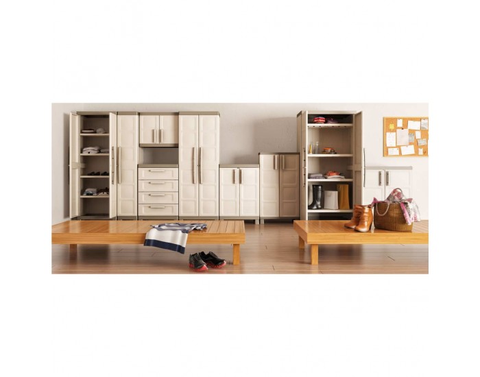 Keter Нисък шкаф за съхранение Excellence, бежово и таупе, 97 см