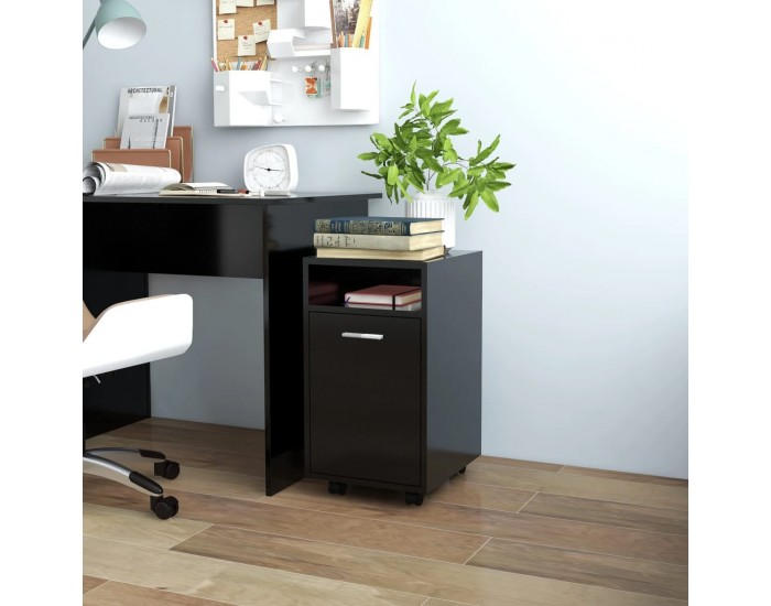 Sonata H Страничен шкаф с колелца, черен, 33x38x60 см, инженерно дърво