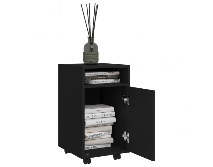 Sonata H Страничен шкаф с колелца, черен, 33x38x60 см, инженерно дърво