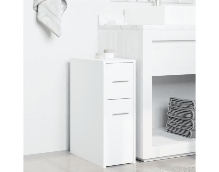 Sonata H Тесен скрин за баня с колелца, бял, инженерно дърво