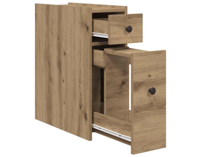 Sonata H Тесен скрин за баня с колелца, дъб артизан, инженерно дърво