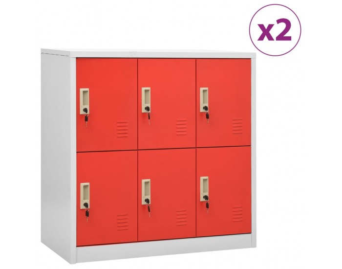 Sonata H Заключващи шкафове 2 бр светлосиво/червено 90x45x92,5см стомана