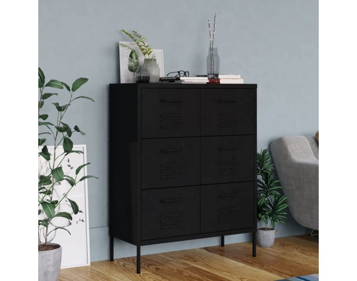 Sonata H Шкаф с чекмеджета, черен, 80х35х101,5 см, стомана