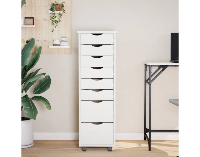 Sonata H Шкаф с чекмеджета на колелца MOSS, бял, бор масив