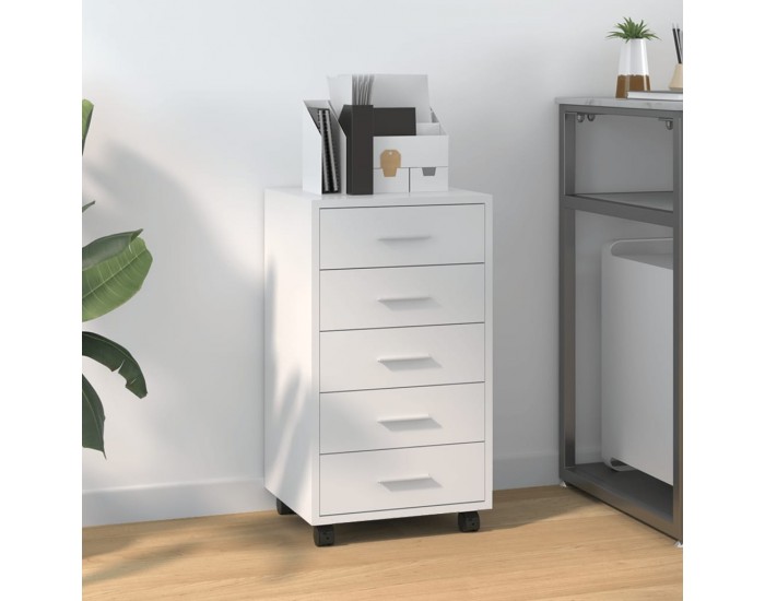 Sonata H Шкаф с чекмеджета на колелца, бял гланц, инженерно дърво