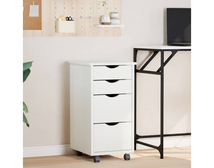 Sonata H Шкаф с чекмеджета на колелца MOSS, бял, бор масив