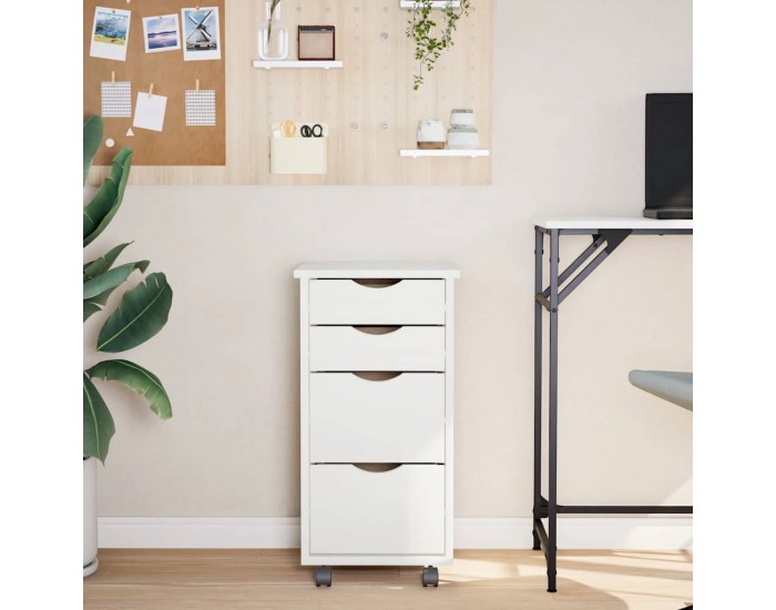 Sonata H Шкаф с чекмеджета на колелца MOSS, бял, бор масив