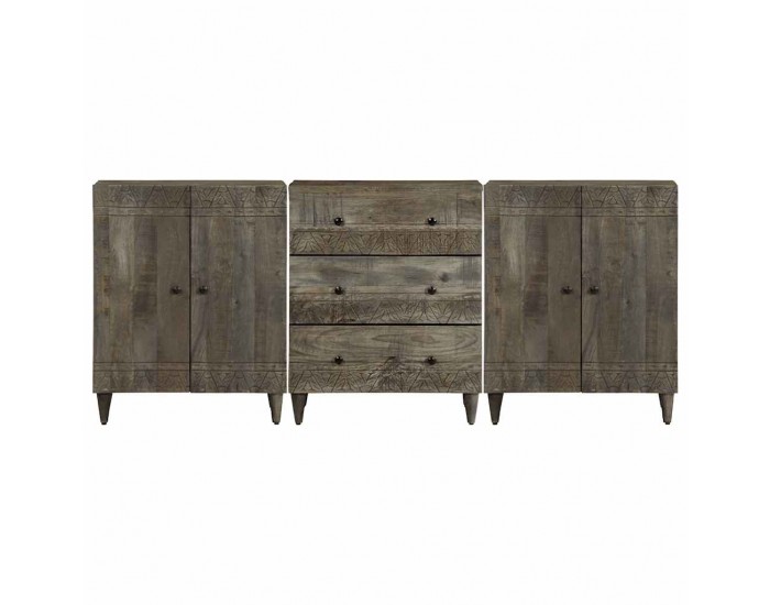 Sonata H 3 броя бюфети Светло сиво 60x33,5x75 cm Масивна дървесина Манго Sonata H 3 броя бюфети Светло сиво 60x33,5x75 cm Масивна дървесина Манго