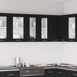 Sonata H Висящ стъклен шкаф с рафт Riga Черен дъб 60 x 31 x 60 см - Модулни кухни