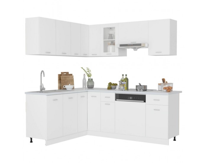 Sonata H Комплект кухненски шкафове, 11 части, Lyon, бяло инженерно дърво