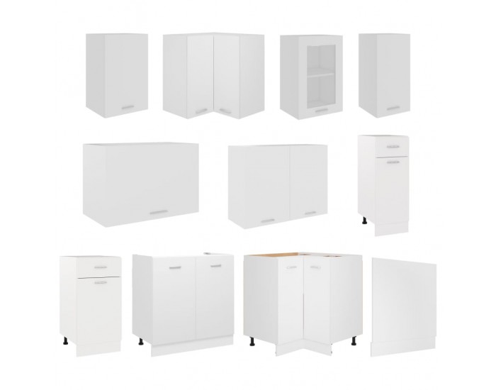 Sonata H Комплект кухненски шкафове, 11 части, Lyon, бяло инженерно дърво