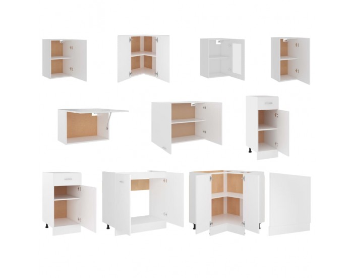 Sonata H Комплект кухненски шкафове, 11 части, Lyon, бяло инженерно дърво