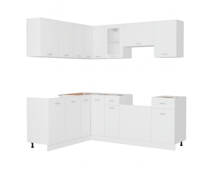 Sonata H Комплект кухненски шкафове, 11 части, Lyon, бяло инженерно дърво