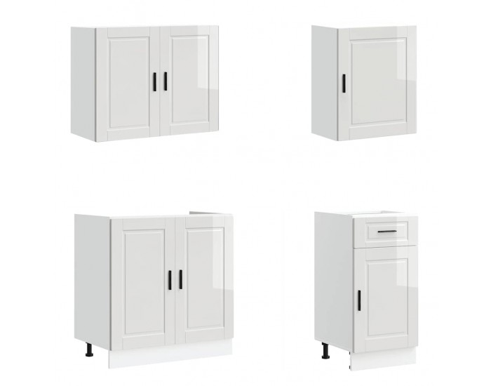 Sonata H Комплект кухненски шкафове, 7 части, Porto, бяло гланцово инженерно дърво