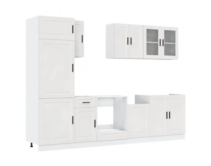 Sonata H Комплект кухненски шкафове от 8 части Porto, бяло гланцово инженерно дърво