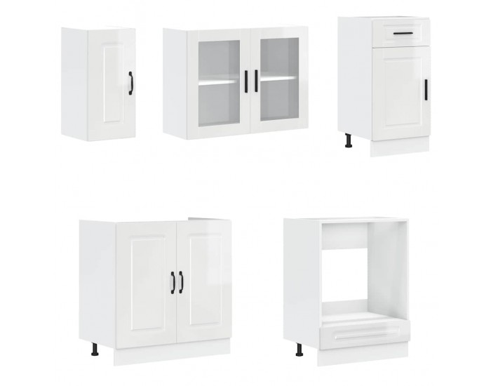 Sonata H Комплект кухненски шкафове от 8 части Porto, бяло гланцово инженерно дърво