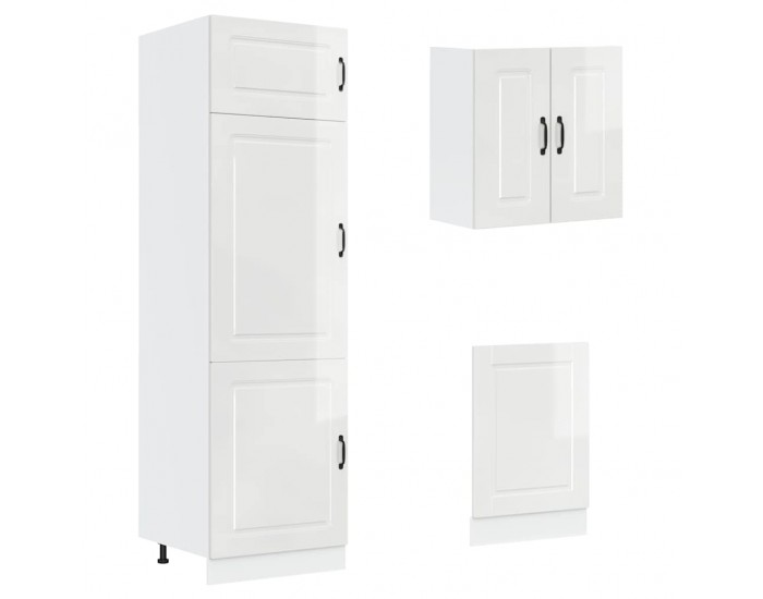 Sonata H Комплект кухненски шкафове от 8 части Porto, бяло гланцово инженерно дърво