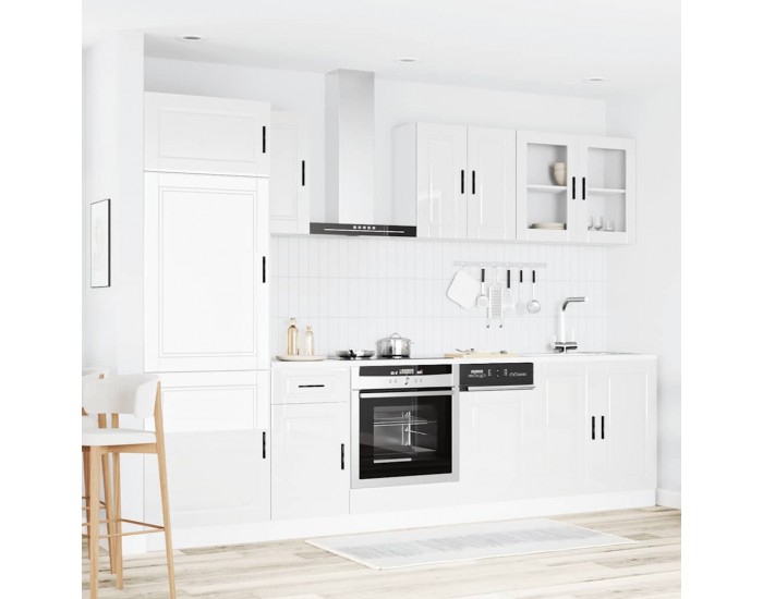 Sonata H Комплект кухненски шкафове от 8 части Porto, бяло гланцово инженерно дърво