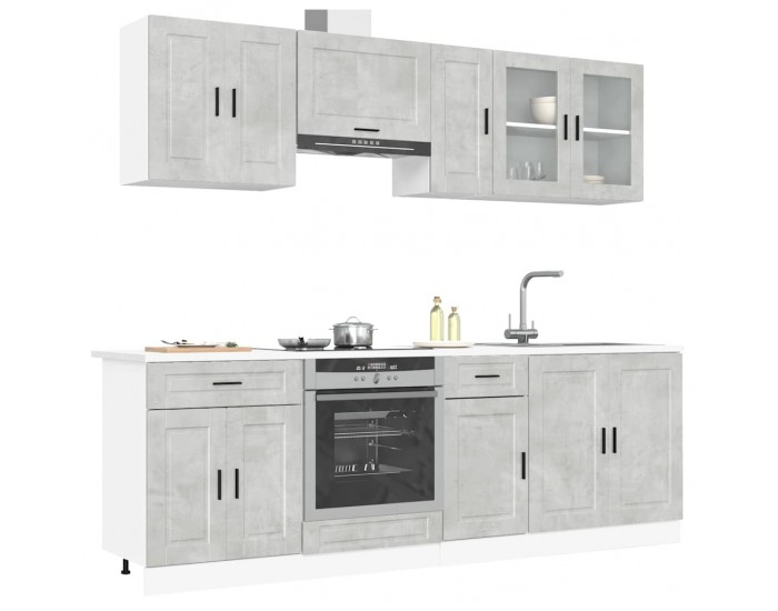 Sonata H Комплект кухненски шкафове от 8 части Porto - бетонно сив, инженерно дърво