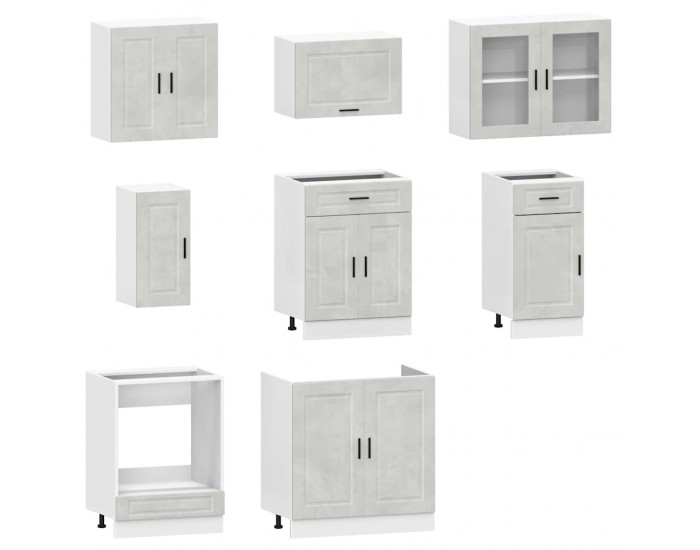 Sonata H Комплект кухненски шкафове от 8 части Porto - бетонно сив, инженерно дърво