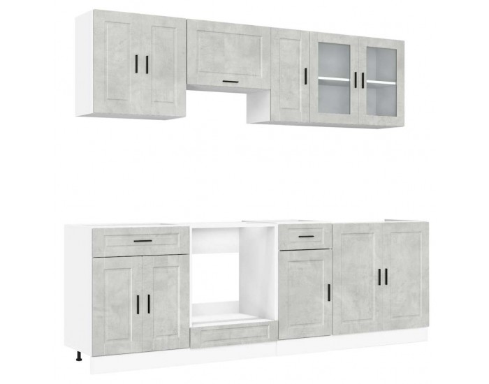 Sonata H Комплект кухненски шкафове от 8 части Porto - бетонно сив, инженерно дърво