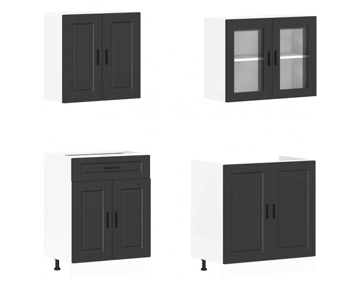 Sonata H Комплект кухненски шкафове от 4 части Porto, черен, инженерно дърво