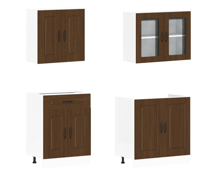 Sonata H Комплект кухненски шкафове от 4 части Kalmar от кафяв дъб, инженерна дървесина