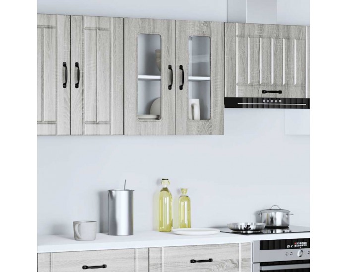 Sonata H Кухненски стенен шкаф със стъклена врата Kalmar, сив, инженерно дърво сонома