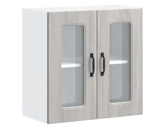 Sonata H Кухненски стенен шкаф със стъклена врата Kalmar, сив, инженерно дърво сонома