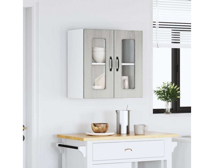 Sonata H Кухненски стенен шкаф със стъклена врата Kalmar, сив, инженерно дърво сонома