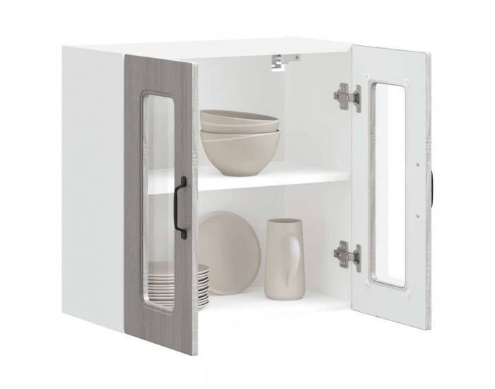 Sonata H Кухненски стенен шкаф със стъклена врата Kalmar, сив, инженерно дърво сонома