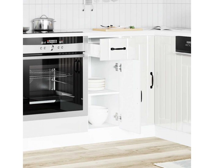 Sonata H Кухненски шкаф Lucca, бял гланц, инженерно дърв