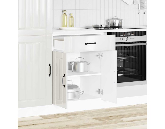 Sonata H Кухненски шкаф Lucca, бял гланц, инженерно дърв