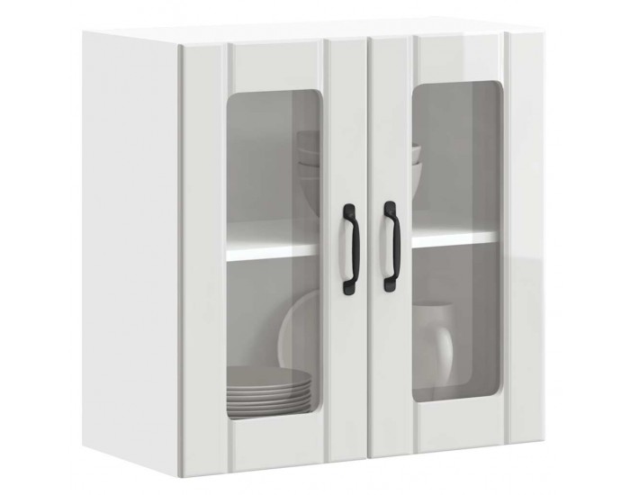 Sonata H Кухненски стенен шкаф със стъклена врата Lucca от високо гланцово бяло инженерно дърво