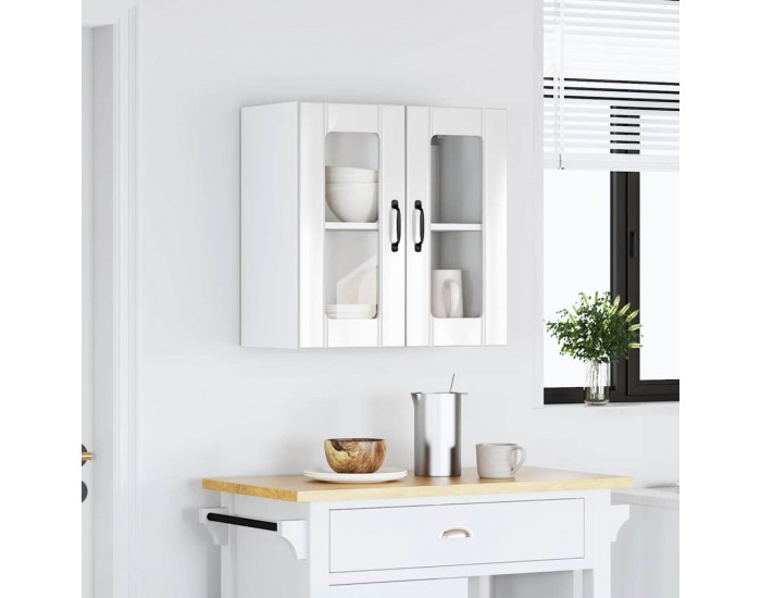 Sonata H Кухненски стенен шкаф със стъклена врата Lucca от високо гланцово бяло инженерно дърво